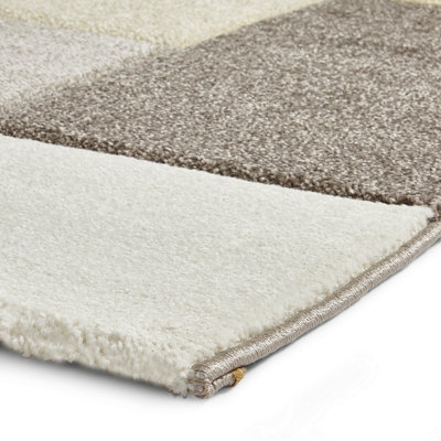 Beige/Yellow Geometric Modern Handmade Easy to Clean Rug for Living Room Bedroom and Dining Room-60 X 230cm (Runner)