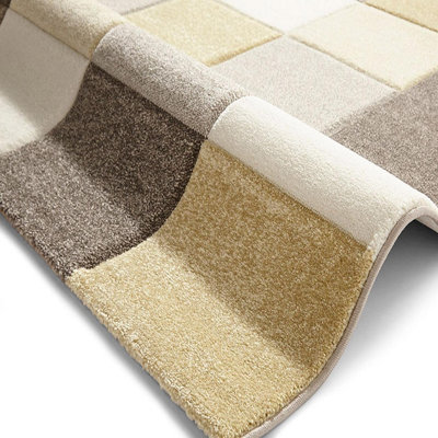 Beige/Yellow Geometric Modern Handmade Easy to Clean Rug for Living Room Bedroom and Dining Room-60 X 230cm (Runner)