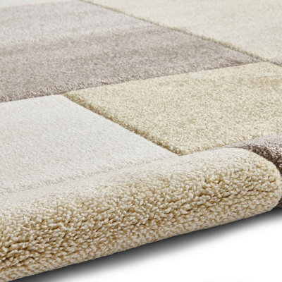 Beige/Yellow Geometric Modern Handmade Easy to Clean Rug for Living Room Bedroom and Dining Room-60 X 230cm (Runner)
