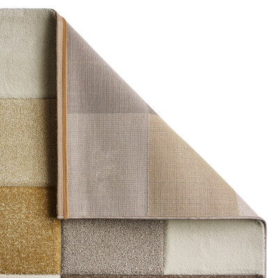Beige/Yellow Geometric Modern Handmade Easy to Clean Rug for Living Room Bedroom and Dining Room-60 X 230cm (Runner)