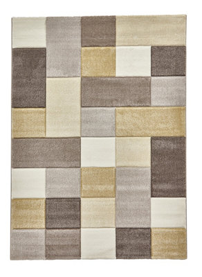 Beige/Yellow Geometric Modern Handmade Easy to Clean Rug for Living Room Bedroom and Dining Room-60 X 230cm (Runner)
