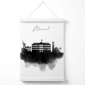 Beirut Watercolour Skyline City Poster with Hanger / 33cm / White