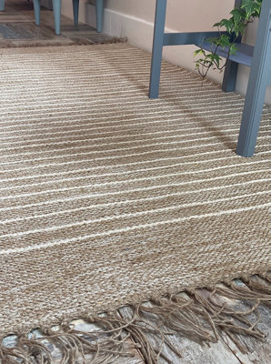 Bekal Flat Weave Rug Striped Design Cotton and Jute 150 cm x 240 cm