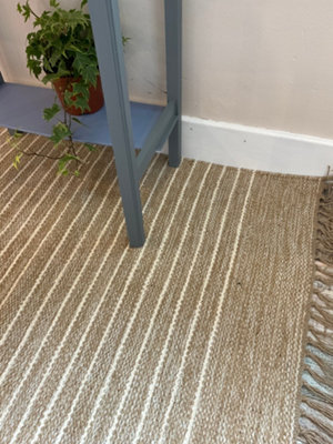Bekal Flat Weave Rug Striped Design Cotton and Jute 60 cm x 90 cm