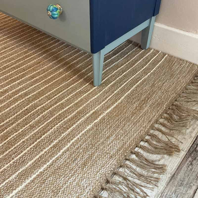 BEKAL Rug Flat Weave Beige Striped Designand - Cotton - L150 x W240