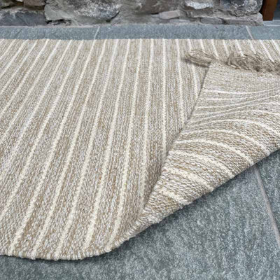 BEKAL Rug Flat Weave Beige Striped Designand - Cotton - L60 x W90