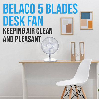 Belaco 12 " Desk Fan - white 5 Blade
