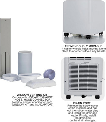 Belaco Air Conditioning Unit, Portable,  9000BTU 4-in1 , Timer, Remote, Dual Window Kit