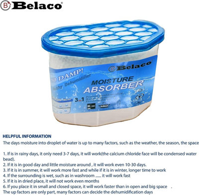 Belaco Disposable  Dehumidifier Pack of 24x 500ml Prevent Mould & Mildew, Eliminating Musty Odour, Remove Dampness, Absorber