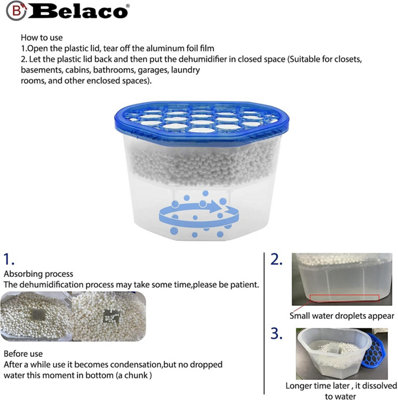 Belaco Disposable Dehumidifier Pack of 6x 500ml Prevent Mould & Mildew,  Eliminating Musty Odor, Remove Dampness, Absorber