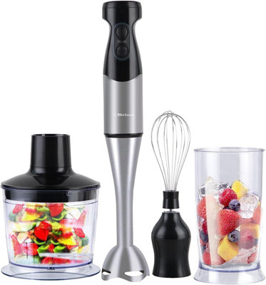 Belaco Hand Blender Mixer 4in1 Processor Chopper Mixer Bowl Egg Whisk & Beaker 800W DC Motor 600ml Chopper Bowl 500ml Beaker