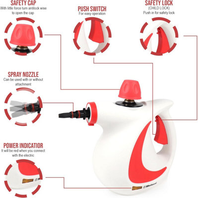 Belaco Multipurpose Steam Cleaner, HandHeld with Steamer & Accessories Red portable