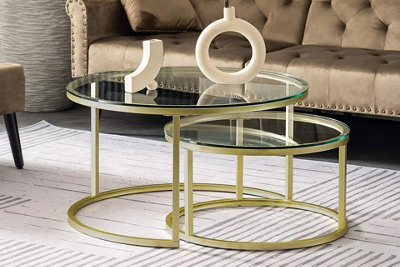 Gold and glass on sale coffee table set