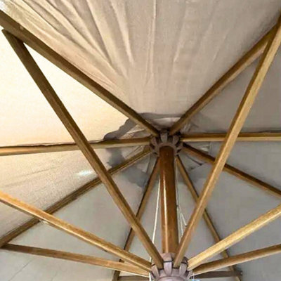 Belavi 3M Hardwood Round Garden Parasol Taupe - 3