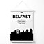Belfast Black and White City Skyline Poster with Hanger / 33cm / White