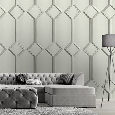 Belgravia Alessia Panel Heavyweight Textured Vinyl Wallpaper Grey 215