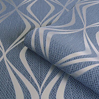 Belgravia Amelie Geometric Textured Wallpaper Blue 3012