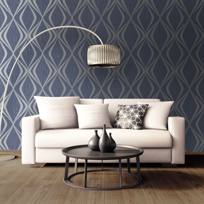 Belgravia Amelie Geometric Textured Wallpaper Blue 3012