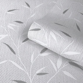 Belgravia Amelie leaf Textured Wallpaper Grey 3002