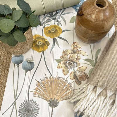 Belgravia Botanist Floral Wallpaper Flower, Leaves, Honey Bee - 3D Wood Effect Cream Wallpaper 4772