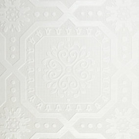 Belgravia Chatsworth White Wallpaper Textured Paintable Blown Vinyl Feature Wall