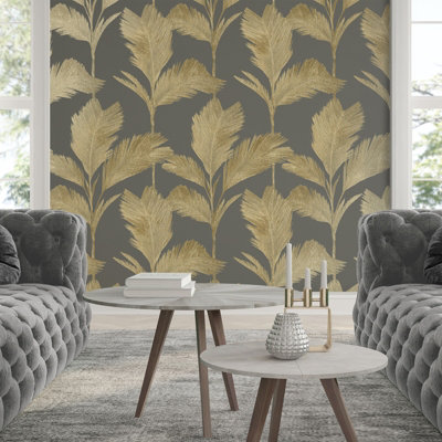 Belgravia Décor Alessia Leaf Grey Textured Wallpaper