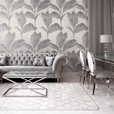 Belgravia Décor Alessia Leaf Silver Textured Wallpaper