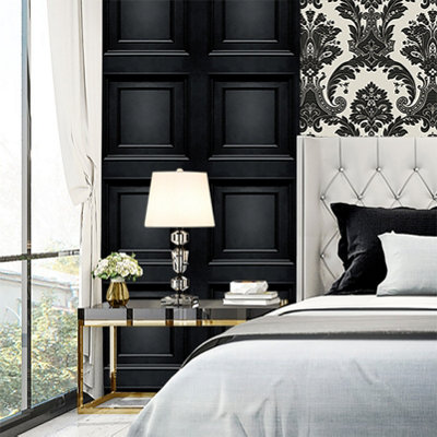 Belgravia Décor Amara Damask Black Textured Wallpaper DIY at B&Q