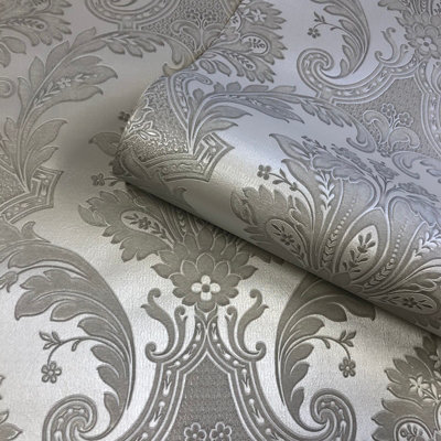 Belgravia Décor Amara Damask Grey Textured Wallpaper DIY at B&Q