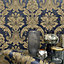 Belgravia Décor Amara Damask Navy Textured Wallpaper