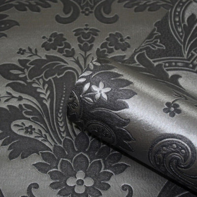 Belgravia Décor Amara Damask Raffinata Black Wallpaper DIY at B&Q