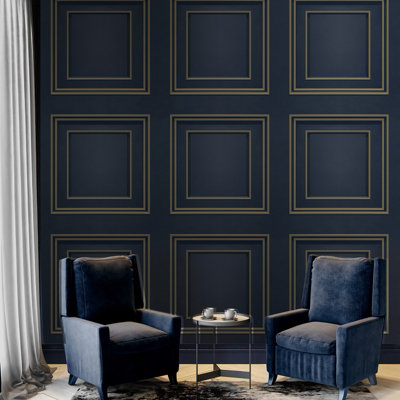 Belgravia D�écor Amara Panel Navy Textured Wallpaper