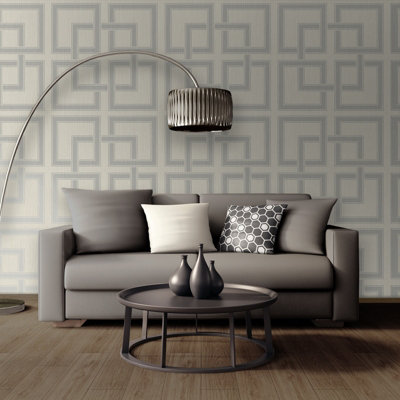 Belgravia Décor Amara Square Geometric Cream Textured Wallpaper | DIY ...