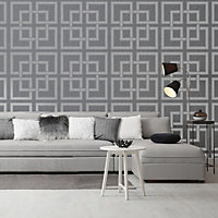 Belgravia Décor Amara Square Geometric Grey Textured Wallpaper