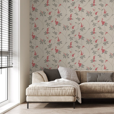 Belgravia Décor Amelie Blossom Beige/Red Wallpaper
