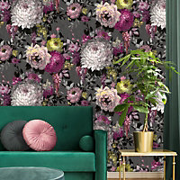 Belgravia Décor Azzurra Floral Grey Smooth Wallpaper
