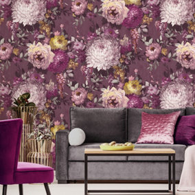 Belgravia Décor Azzurra Floral Red Smooth Wallpaper