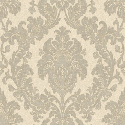 Belgravia Décor Ciara Damask Soft Silver Wallpaper | DIY at B&Q