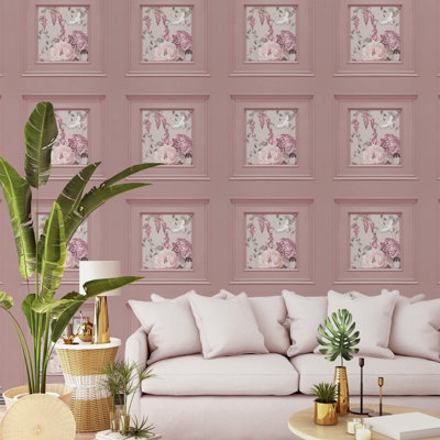 Belgravia Décor Corinthia Panel Birds Pink Smooth Wallpaper