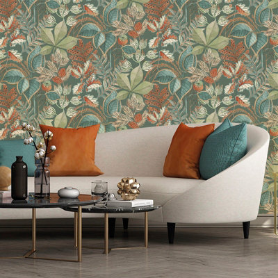 Belgravia Décor Eden Leaf Green Smooth Wallpaper