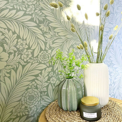 Belgravia Décor Florence All Over Leaf Green Smooth Wallpaper