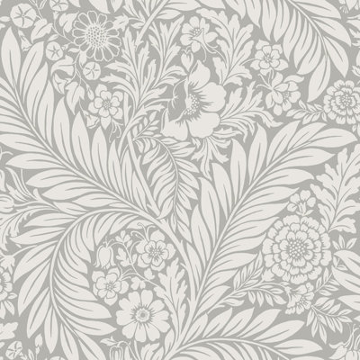 Belgravia Décor Florence All Over Leaf Grey Smooth Wallpaper