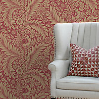 Belgravia Décor Florence All Over Leaf Red Smooth Wallpaper