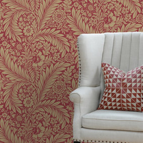 Belgravia Décor Florence All Over Leaf Red Smooth Wallpaper