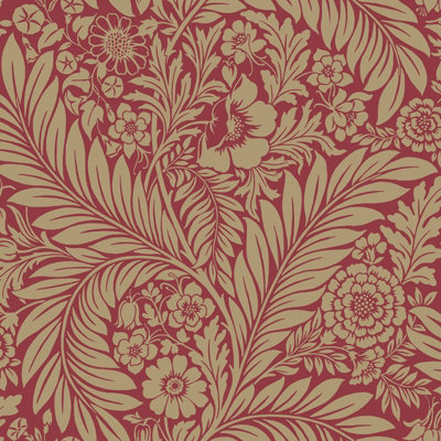 Belgravia Décor Florence All Over Leaf Red Smooth Wallpaper