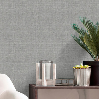 Belgravia Décor Giorgio Dark Silver Fabric Effect Textured Wallpaper