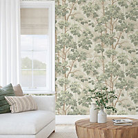 Belgravia Décor Giorgio Tree Green Textured Wallpaper