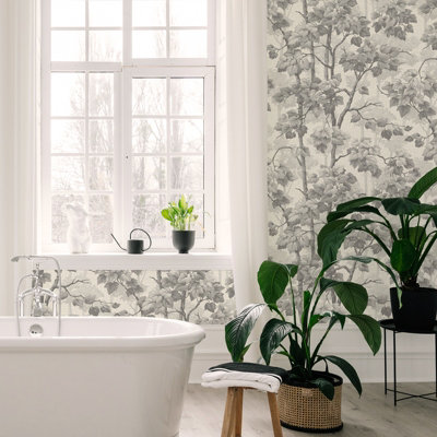 Belgravia Décor Giorgio Tree Silver Textured Wallpaper