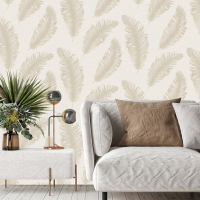 Belgravia Décor Glitter Feather Beige Textured Wallpaper