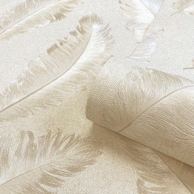 Belgravia Décor Glitter Feather Beige Textured Wallpaper